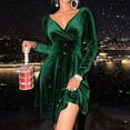 thumbnail image 1 of Women's 2024 V Neck Velvet Dress Pocket Long Sleeve Fall Winter Wrap Tunic Short Party Wedding Guest Dress Women S Dresses for Wedding Lace Dresses for Wedding Guest Womens Formal Long Dresses for, 1 of 4
