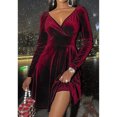 thumbnail image 1 of Women's 2024 V Neck Velvet Dress Pocket Long Sleeve Fall Winter Wrap Tunic Short Party Wedding Guest Dress Women S Dresses for Wedding Lace Dresses for Wedding Guest Womens Formal Long Dresses for, 1 of 4