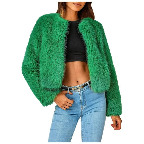 Women's 2024 Winter Coats Fleece Cropped Jacket Long Sleeve Pockets Shaggy Warm Outerwear Fall Clothes