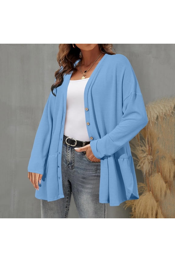 Women's 2024 Women's Knitted Sweater New Solid Color Cardigan Button Open Long Sleeve Coat Cardigan plus Size Kimono Women Cardigan over Sized Cardigan Sweaters for Women Cardigan for Grandma Long