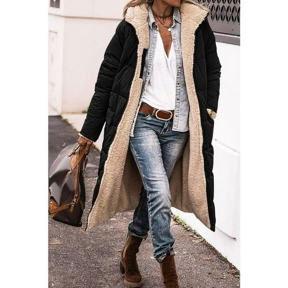 Women's 2024Warm Winter Coats Reversible Sherpa Fleece Long Hooded Puffer Jackets Outerwear