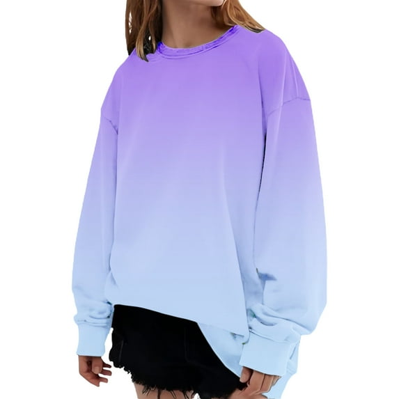 Women's 2025 Autumn Solid Color Round Neck Long Sleeve Oversized Loose Fit Pullover Sweatshirt for Casual Comfort Daily Wear, Street Style Fashion and Versatile Outfits Purple L
