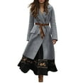 thumbnail image 1 of Women's 2025 Bohemian Style Double Breasted Wool Blend Coat, Mid-Length Trench Coat with Lapel Collar, Slim Fit Overcoat, Elegant Fall Winter Outerwear, Classic Solid Color (Belt Not Include) Grey, 1 of 6