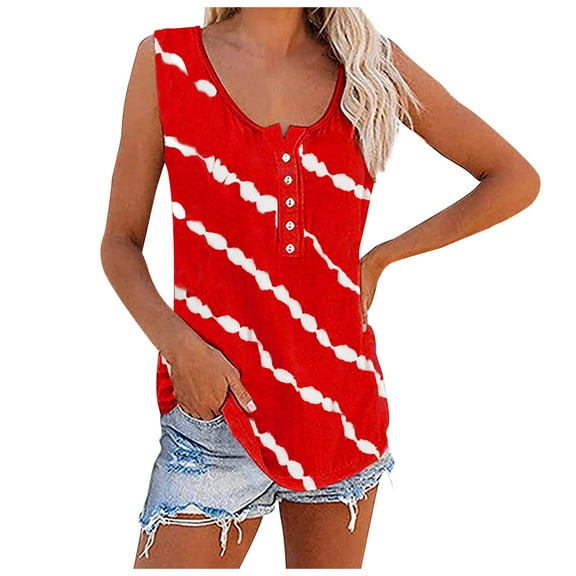Women's Button Down Shirts Casual Scoop Neck Sleeveless Tank Tops Printed Spring Summer Loose Comfy Blouse Tee Ladies Clothes