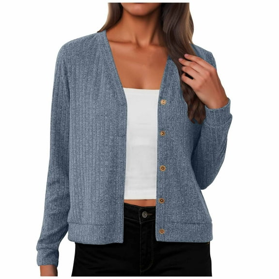 Women's 2025 Cardigan Fall Lightweight Soft Knit Coat Fashion Cropped Long Sleeve Open Front Sweater with Pockets (S, Light Blue)