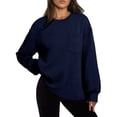 thumbnail image 1 of Women's 2025 Casual Lightweight Soft Crew Neck Long Sleeve Sweatshirt, Loose Fit Textured Pullover Top with Pocket for Daily Comfort Wear, Travel, Vacation, and Various Occasions Navy XXL, 1 of 6