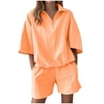 thumbnail image 1 of Women's 2025 Casual Lounge Set - 1/4 Zip Lapel Sweatshirt & High-Waist Wide Leg Shorts, 2-Piece Summer Outfit with Pockets (Beach & Vacation Ready), 1 of 6