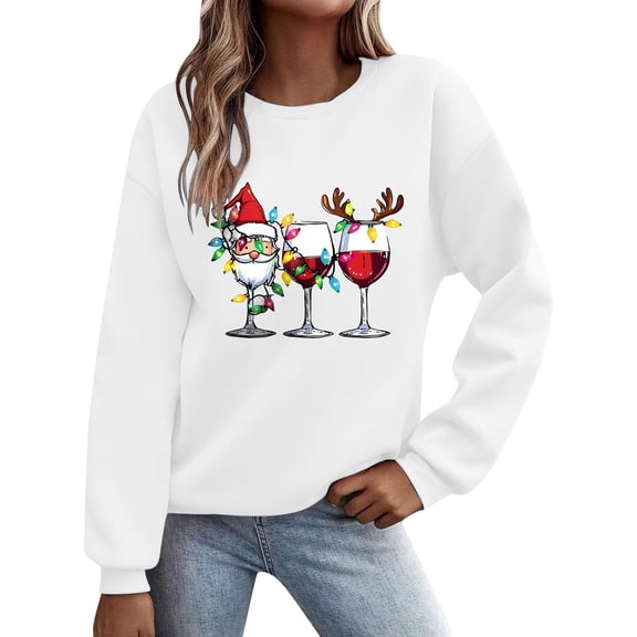 Women's 2025 Christmas Goblet Sweatshirt - Dopamine Color Palette with Shining Snowflake Print, Long Sleeve Hoodless Trendy Top, Festive Glitter Accent Casual Pullover
