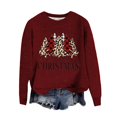 thumbnail image 1 of Women's 2025 Christmas Sweaters Funny Xmas Leopard Plaid Tree Print Long Sleeve Blouses Casual Trendy Stretch Comfy Pullover Tops, 1 of 4