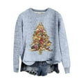 thumbnail image 1 of Women's 2025 Christmas Sweaters Funny Xmas Leopard Plaid Tree Print Long Sleeve Blouses Casual Trendy Stretch Comfy Pullover Tops, 1 of 4