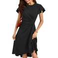 thumbnail image 1 of Women's 2025 Elegant Ruffle Sleeve Ruched Waist Flowy A Line High Low Midi Cocktail Party Dress, 1 of 10