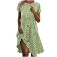 thumbnail image 1 of Women's 2025 Eyelet Summer Dress with Pockets - Crewneck Short Sleeve A-Line Midi, Flowy Pleated Button Sundress for Beach & Travel, 1 of 3