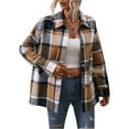 thumbnail image 1 of Women's 2025 Fall Clothes Plaid Shacket Jacket Long Sleeve Button Down Flannel Shirts Fashion JacketCoffee 3XL, 1 of 5