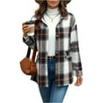 thumbnail image 1 of Women's 2025 Fall Clothes Plaid Shacket Jacket Long Sleeve Button Down Flannel Shirts Fashion JacketGray XL, 1 of 5