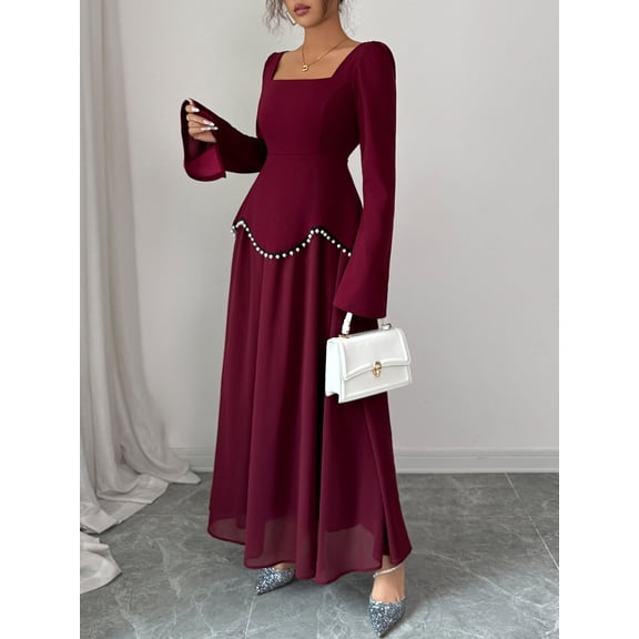 Women's 2025 Fall Long Sleeve Bodycon Dress Mock Neck Wedding Guest Cocktail Party Long Midi Dresses