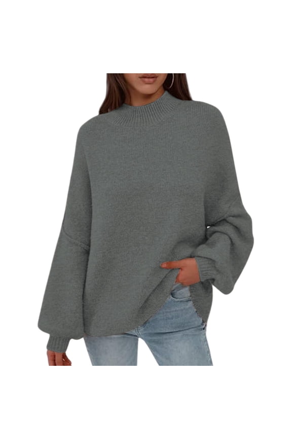 Women's 2025 Fall Oversized Sweaters Chunky Knit Mock Neck Long Sleeve Casual Pullover Winter Clothes Bean Green M