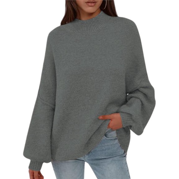 Women's 2025 Fall Oversized Sweaters Chunky Knit Mock Neck Long Sleeve Casual Pullover Winter Clothes Bean Green S