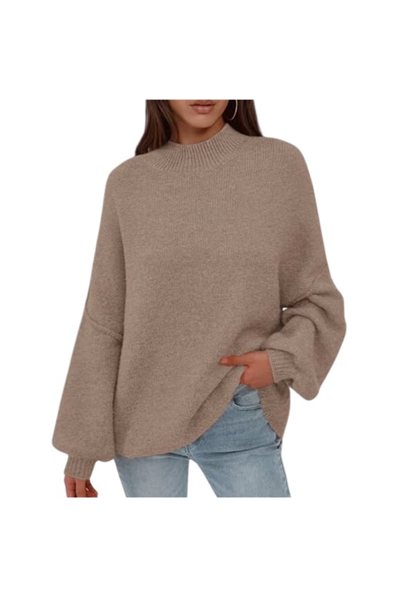 Women's 2025 Fall Oversized Sweaters Chunky Knit Mock Neck Long Sleeve Casual Pullover Winter Clothes Camel Color S