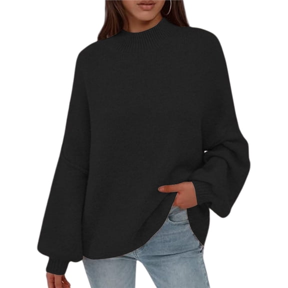 Women's 2025 Fall Oversized Sweaters Chunky Knit Mock Neck Long Sleeve Casual Trendy Pullover Winter Clothes Black S