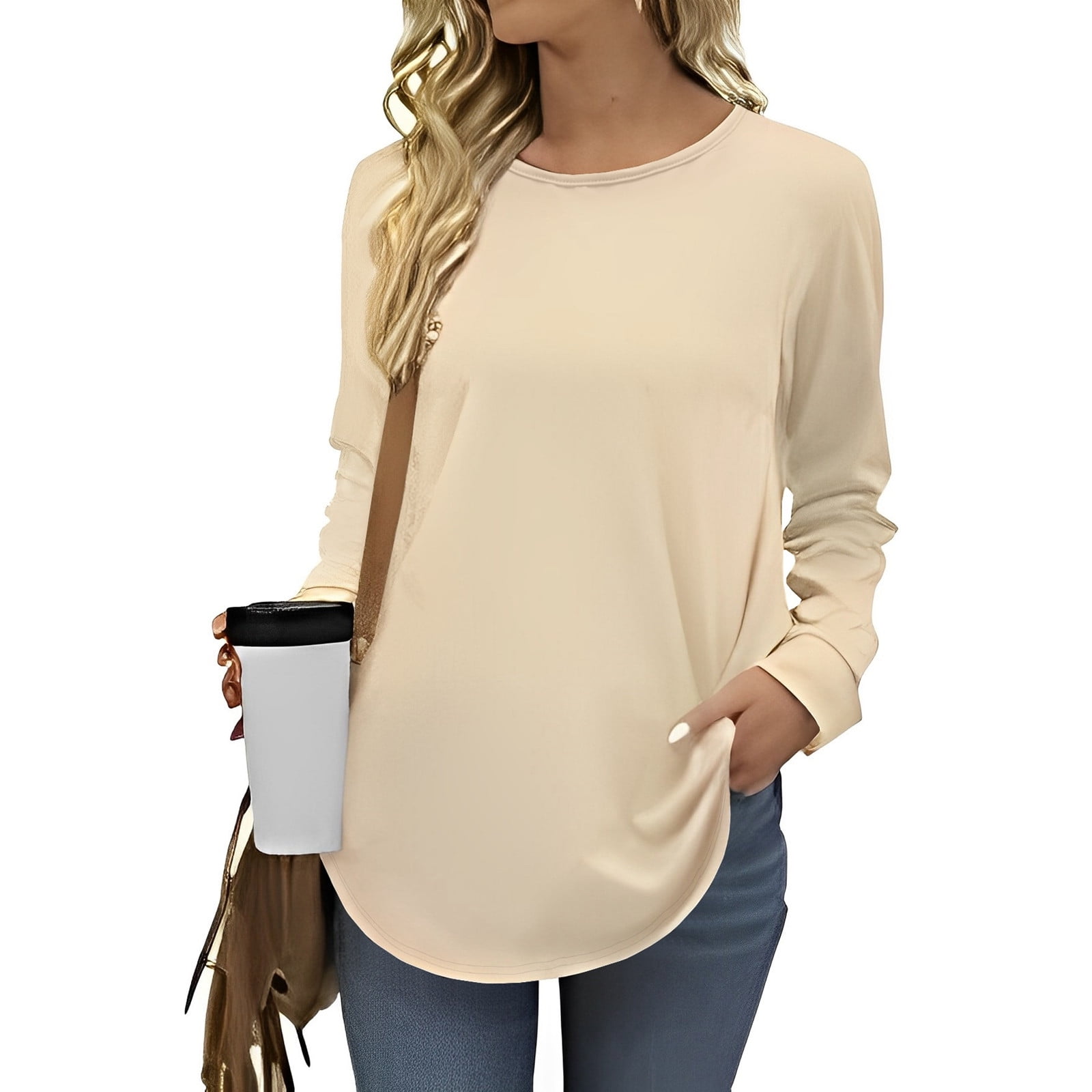 Yincro Women's Lightweight Sweater - Long Sleeve Crewneck Tunic Top With Knit Stripes & Side Splits