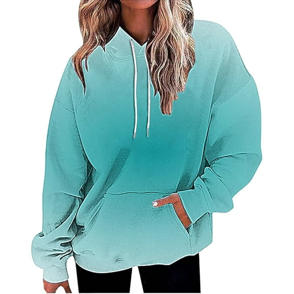 Women's 2025 Fall Trendy Gradient Color Drawstring Hoodies, Soft Breathable Oversized Y2K Pullover Sweatshirts with Casual Loose Fit for Layering, Cooler Weather and Daily Casual Wear Sky Blue XXL