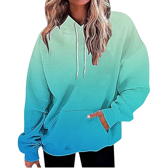 Women's 2025 Fall Trendy Gradient Color Drawstring Hoodies, Soft Breathable Oversized Y2K Pullover Sweatshirts with Casual Loose Fit for Layering, Cooler Weather and Daily Casual Wear Green L