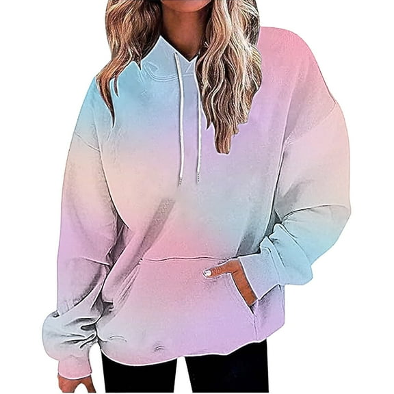 Women's 2025 Fall Trendy Gradient Color Drawstring Hoodies, Soft Breathable Oversized Y2K Pullover Sweatshirts with Casual Loose Fit for Layering, Cooler Weather and Daily Casual Wear Pink XXL