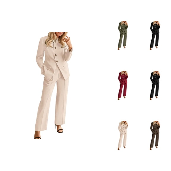 Women's 2025 Fall Two Piece Suits Set Casual Business Long Sleeve Blazer Jacket Wide Leg Pants Work Outfits Sets