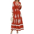 thumbnail image 1 of Women's 2025 Fall Wedding Guest Dresses Boho Floral Long Sleeve V Neck Flowy Elegant Maxi Dress Beach Clothes,Red, 1 of 6