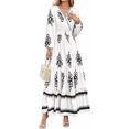 thumbnail image 1 of Women's 2025 Fall Wedding Guest Dresses Boho Floral Long Sleeve V Neck Flowy Elegant Maxi Dress Beach Clothes,White, 1 of 6