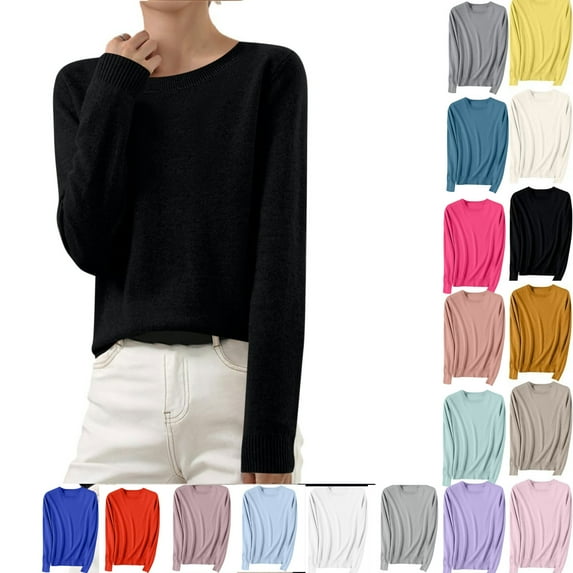 Women's 2025 Fall Winter Oversized Pullover Sweater Lightweight Casual Long Sleeve Crew Neck Sweatshirts Oversized Solid Color Knit Spiral Cuff Sweatshirt
