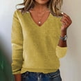 thumbnail image 1 of Women's 2025 Fall Winter Sweaters Solid Color V-Neck Pullover Knitted Sweater Long Sleeved Blouses Pullover Inner and Outer Base Shirts, 1 of 6