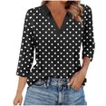 thumbnail image 1 of Women's 2025 Fashion Polka Dots Tops 3/4 Length Sleeve Lapel V Neck Business Casual Blouses Summer Tees Shirts, 1 of 6