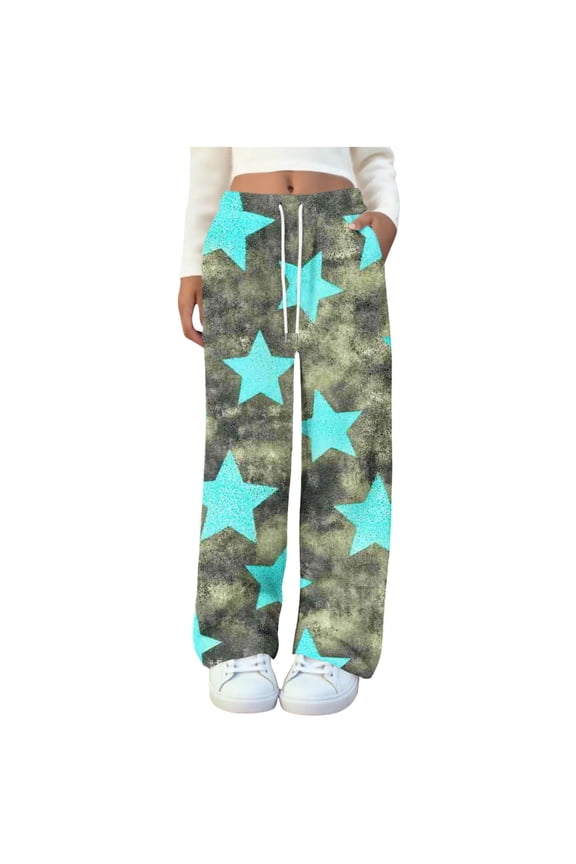 Women's 2025 Fashion Stars Printed Elastic Pants With Pockets Strap Sleepwear Long Bottoms Casual Loose Relaxed Fit Cozy Loungewear Fall Winter Comfortable Trousers