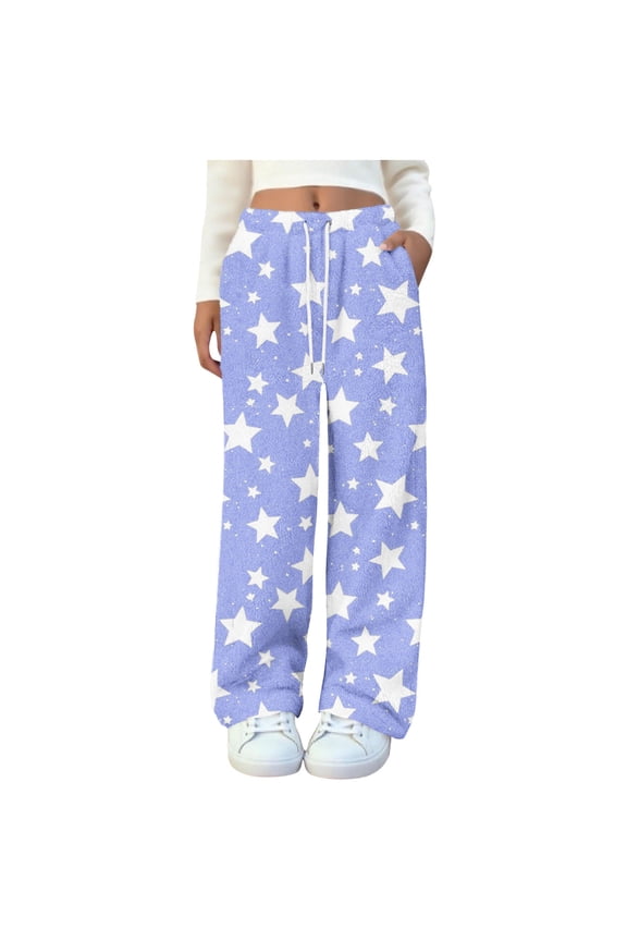 Women's 2025 Fashion Stars Printed Elastic Pants With Pockets Strap Sleepwear Long Bottoms Casual Loose Relaxed Fit Cozy Loungewear Fall Winter Comfortable Trousers