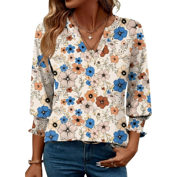 Women's 2025 Fashion Tops 3/4 Length Sleeve Business Casual Blouses Summer Tees Shirts
