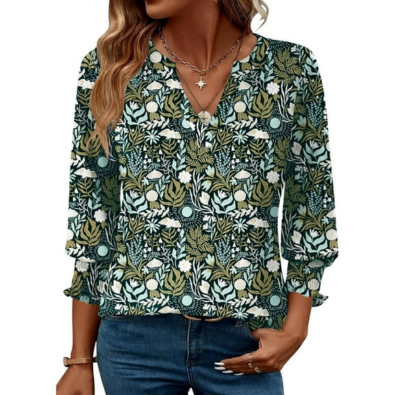 Women's 2025 Fashion Tops 3/4 Length Sleeve Business Casual Blouses Summer Tees Shirts