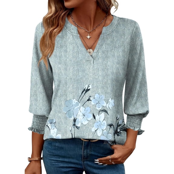 Women's 2025 Fashion Tops 3/4 Length Sleeve Business Casual Blouses Summer Tees Shirts