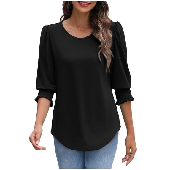 Women's 2025 Fashion Tops 3/4 Sleeve T-Shirts Cute Crewneck Basic Business Tees Blouses