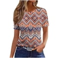 thumbnail image 1 of Women's 2025 Fashion Tops Short Sleeve T-Shirts Round Neck Loose Casual Blouses Floral Print Tunic Tees, 1 of 3
