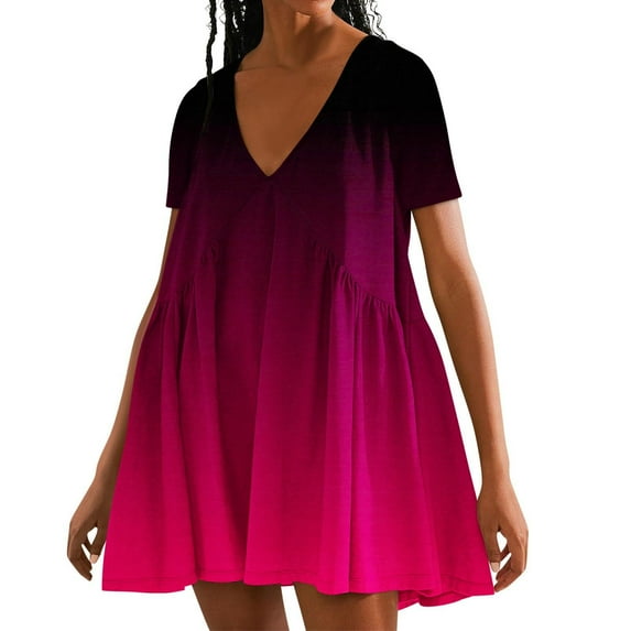 Women's 2025 Floral Short Sleeve Sweater Dresses Solid Color Summer Short Sleeved Dress, Hot Pink XL