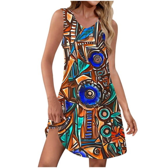 Women's 2025 Floral Sundress - Loose V-Neck Sleeveless with Pockets, Vintage-Inspired Beach Cover Up & Casual Summer Dress