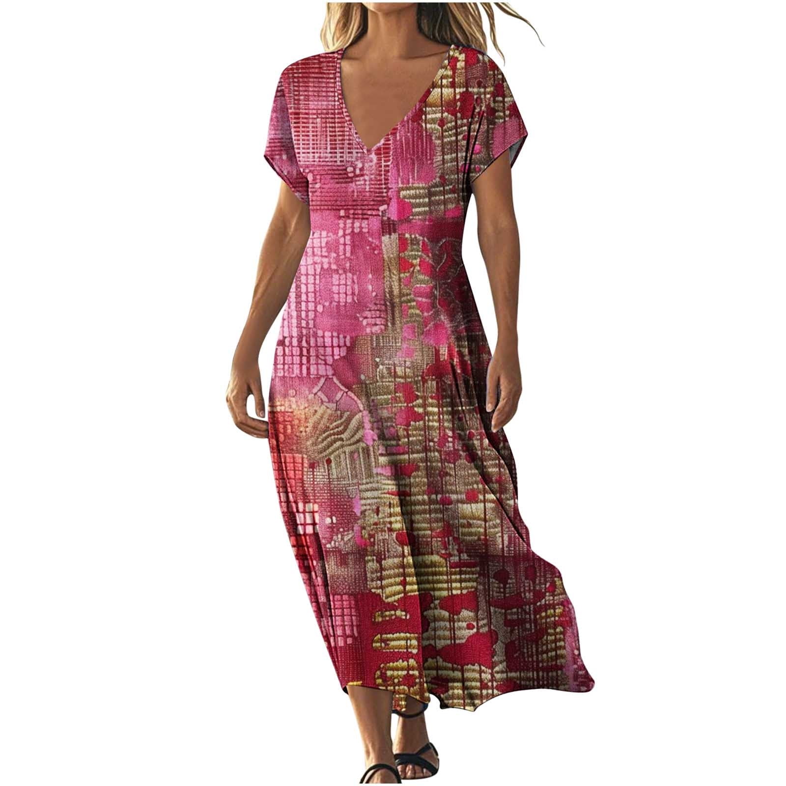 Women's Boho Maxi Dress Sleeveless V-Neck Tiered Flowy Linen Blend Sun Dress main image 0