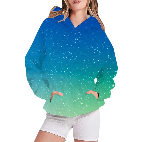 Women's 2025 Gradient Pattern Hooded Sweatshirt with Pocket, Long Sleeve Casual Pullover for Streetwear, Lounge Comfort, Daily Fashion and Seasonal Wear BU1 XL