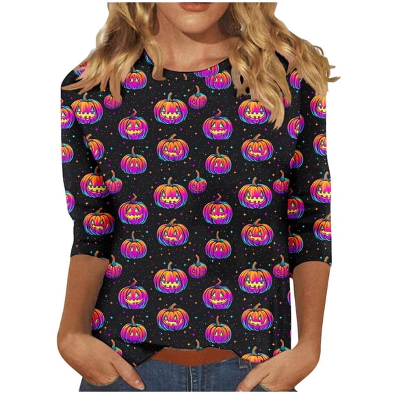 Women's 2025 Halloween Shirt Witch Graphic Tee long & Long Sleeve Vintage Crewneck Sweatshirt Funny Festival Costume Top