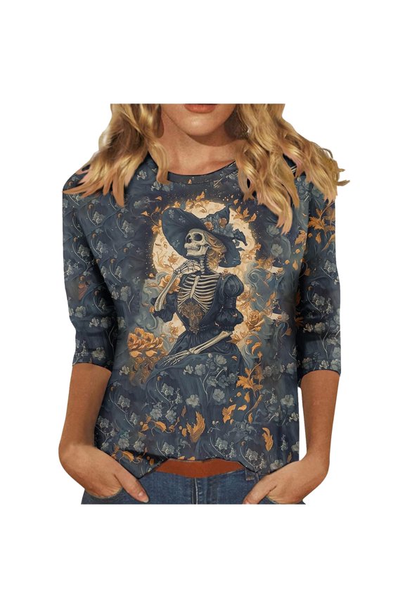 Women's 2025 Halloween Shirt Witch Graphic Tee long & Long Sleeve Vintage Crewneck Sweatshirt Funny Festival Costume Top