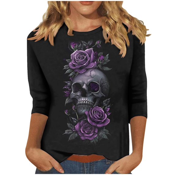 Women's 2025 Halloween Shirt Witch Graphic Tee long & Long Sleeve Vintage Crewneck Sweatshirt Funny Festival Costume Top