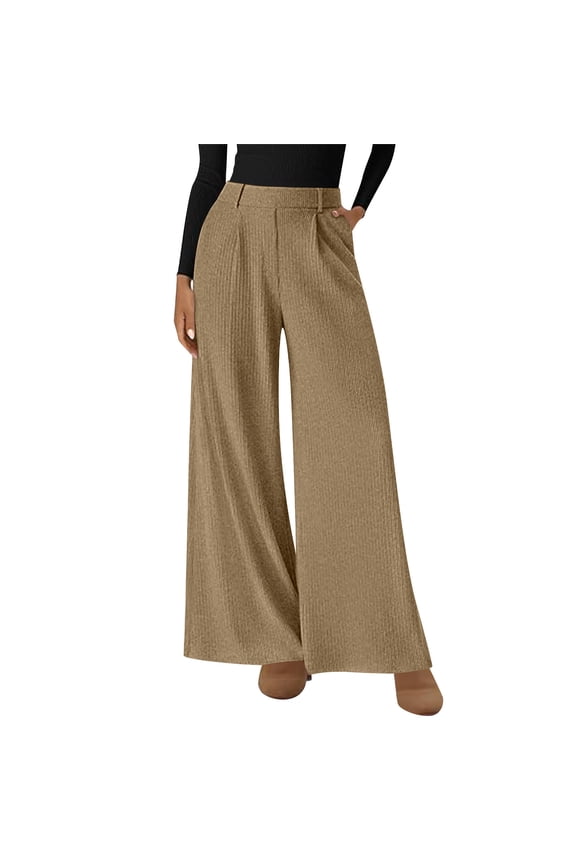 Women's 2025 High Waisted Corduroy Wide Leg Pants Ribbed Business Casual Palazzo Trousers with Pockets Elastic Stretch Loose Fit Lounge Wear