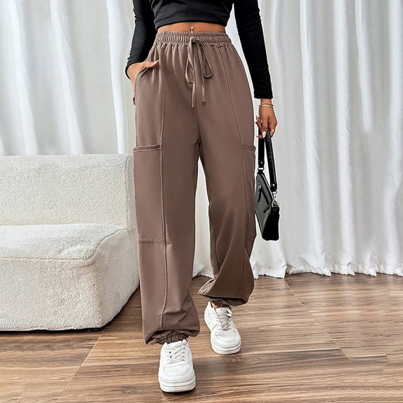 Women's 2025 Leopard Print Barrel Sweatpants, Casual Baggy Trousers with Side Pockets, Soft Cotton Blend Elastic Cuff Joggers for Streetwear, Seasonal Wear and Daily Comfort Brown M