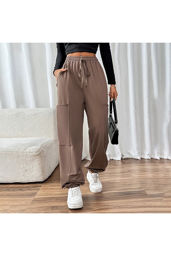 Women's 2025 Leopard Print Barrel Sweatpants, Casual Baggy Trousers with Side Pockets, Soft Cotton Blend Elastic Cuff Joggers for Streetwear, Seasonal Wear and Daily Comfort Brown M